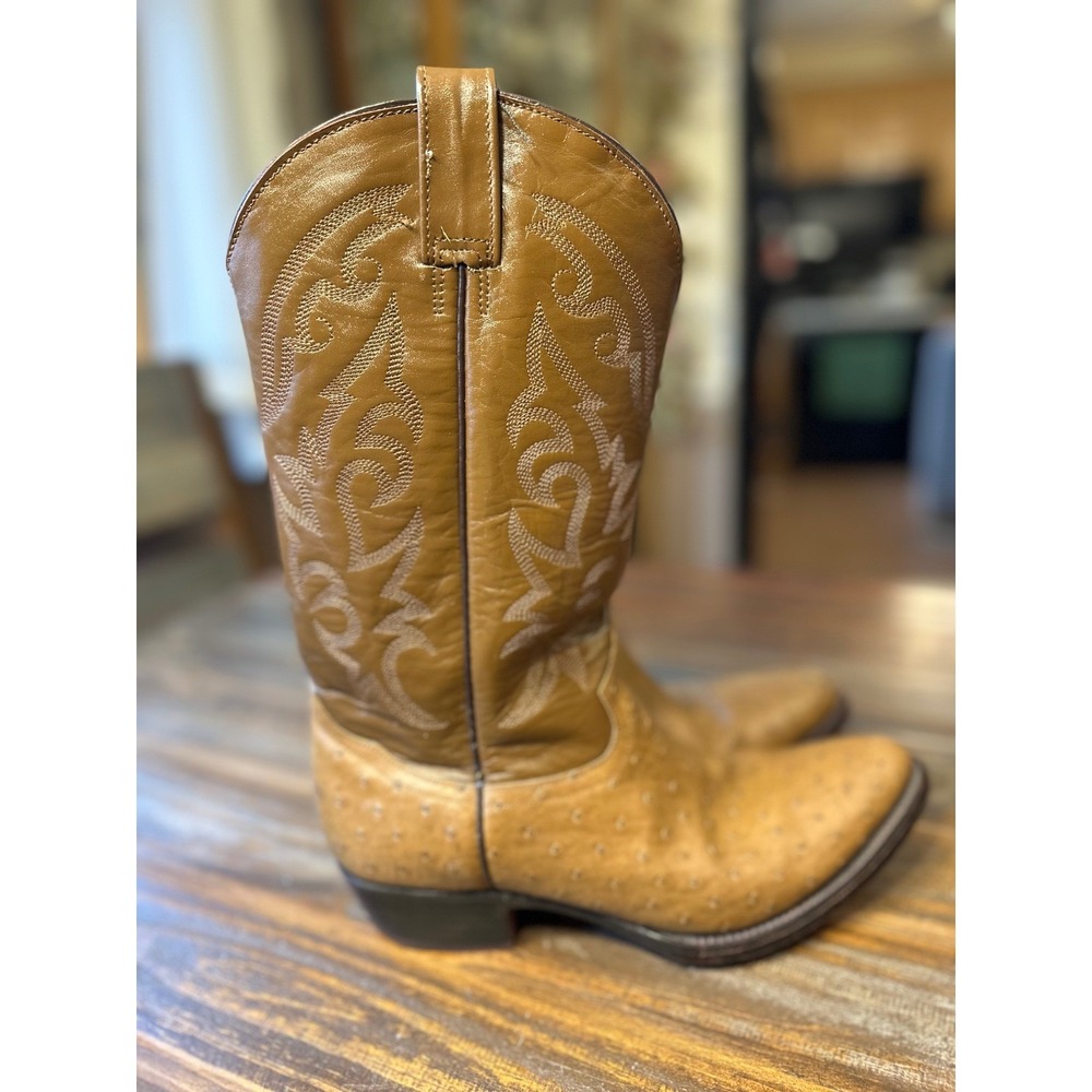 Vintage Rudel Ostrich Leather Cowboy Boots Tan Mens 7 or‎ Woman 8.5 Mex 26.5 EE